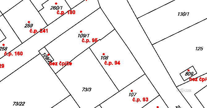 Horní Cerekev 94 na parcele st. 108 v KÚ Horní Cerekev, Katastrální mapa