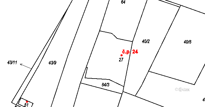 Mlékovice 24, Toušice na parcele st. 27 v KÚ Mlékovice, Katastrální mapa