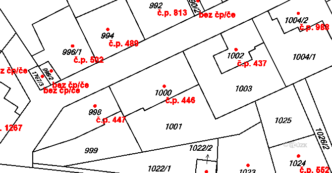 Radotín 446, Praha na parcele st. 1000 v KÚ Radotín, Katastrální mapa
