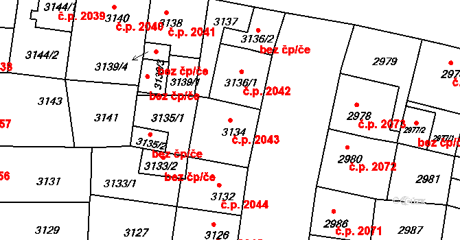 Žižkov 2043, Praha na parcele st. 3134 v KÚ Žižkov, Katastrální mapa