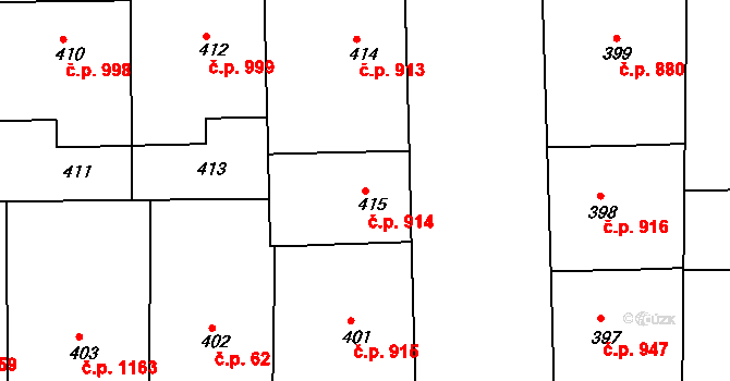 Smíchov 914, Praha na parcele st. 415 v KÚ Smíchov, Katastrální mapa