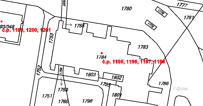 Řepy 1195,1196,1197,1198, Praha na parcele st. 1784 v KÚ Řepy, Katastrální mapa
