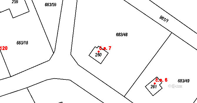 Halouny 7, Svinaře na parcele st. 260 v KÚ Svinaře, Katastrální mapa