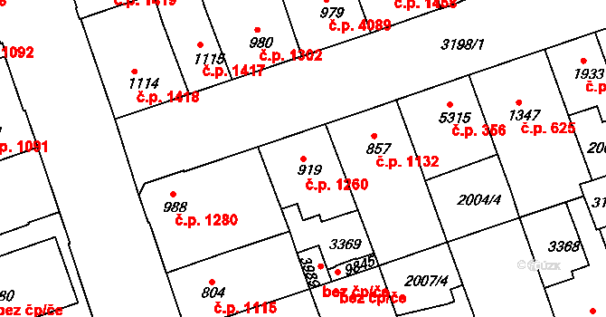 Hodonín 1260 na parcele st. 919 v KÚ Hodonín, Katastrální mapa