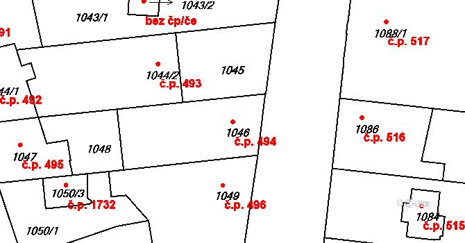 České Budějovice 2 494, České Budějovice na parcele st. 1046 v KÚ České Budějovice 2, Katastrální mapa
