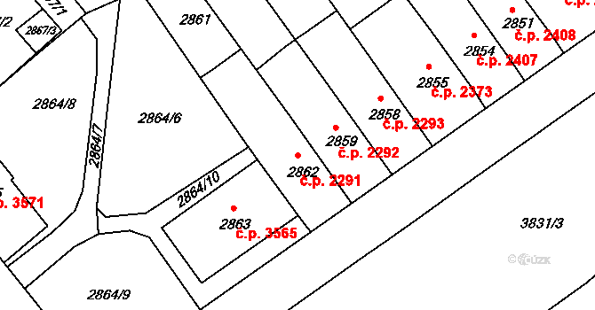 Chomutov 2291 na parcele st. 2862 v KÚ Chomutov II, Katastrální mapa