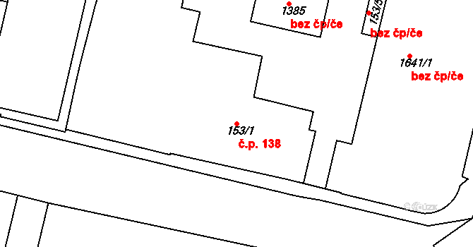Rosice 138 na parcele st. 153/1 v KÚ Rosice u Brna, Katastrální mapa