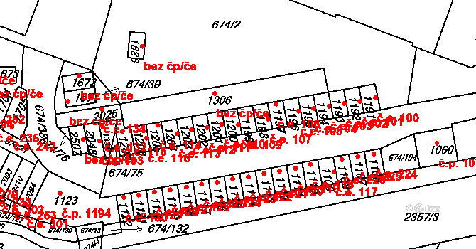 Rosice 109 na parcele st. 1200 v KÚ Rosice u Brna, Katastrální mapa