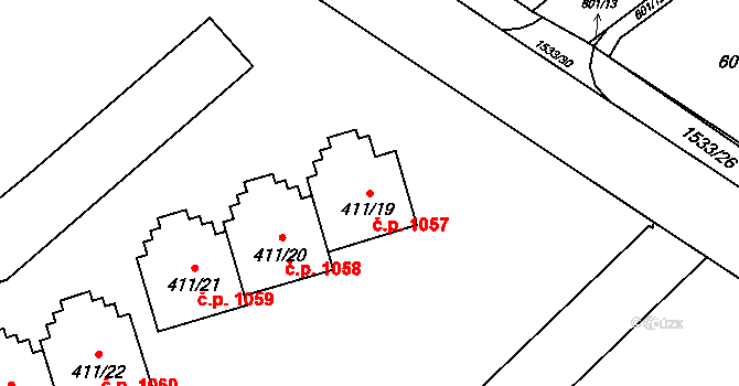 Ráj 1057, Karviná na parcele st. 411/19 v KÚ Ráj, Katastrální mapa