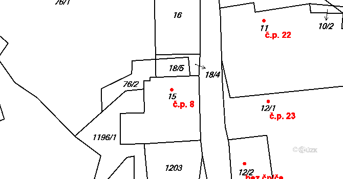 Držovice 8, Úštěk na parcele st. 15 v KÚ Držovice, Katastrální mapa