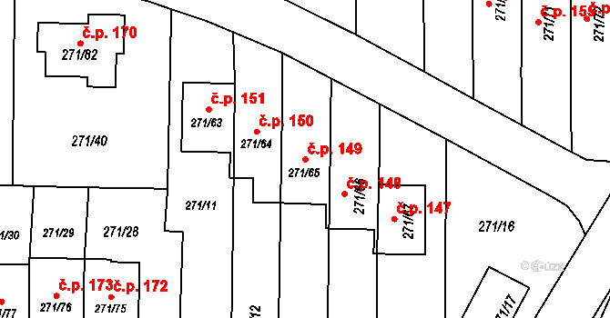 Červený Hrádek 149, Plzeň na parcele st. 271/65 v KÚ Červený Hrádek u Plzně, Katastrální mapa