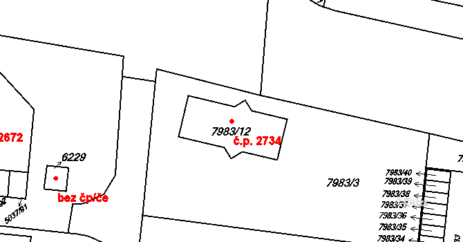Líšeň 2734, Brno na parcele st. 7983/12 v KÚ Líšeň, Katastrální mapa