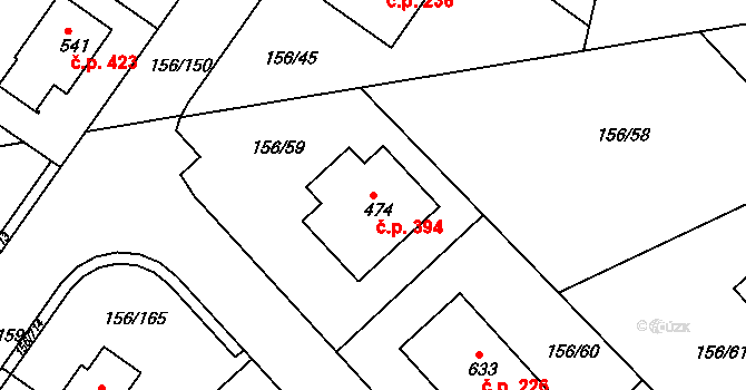 Chýně 394 na parcele st. 474 v KÚ Chýně, Katastrální mapa
