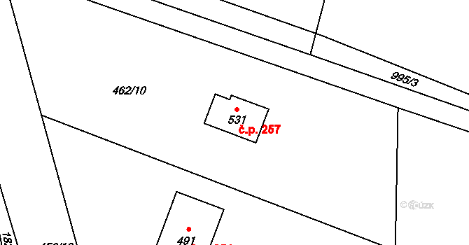Guty 257, Třinec na parcele st. 531 v KÚ Guty, Katastrální mapa