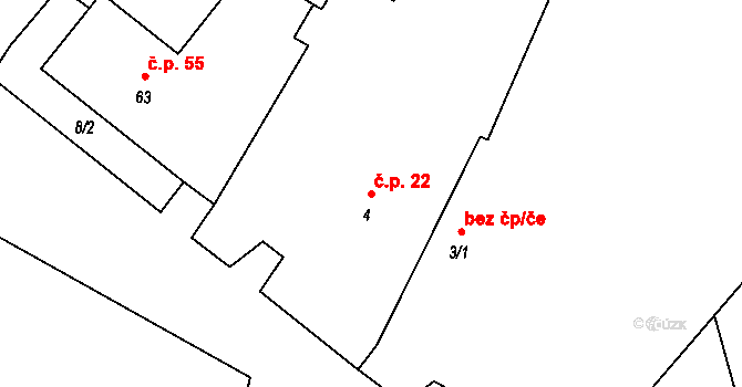 Čechtín 22 na parcele st. 4 v KÚ Čechtín, Katastrální mapa