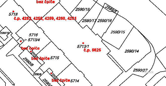 Chomutov 5625 na parcele st. 5713/1 v KÚ Chomutov I, Katastrální mapa
