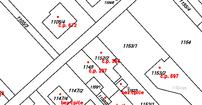 Petřkovice 384, Ostrava na parcele st. 1152/2 v KÚ Petřkovice u Ostravy, Katastrální mapa