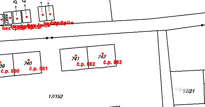 Michálkovice 563, Ostrava na parcele st. 742 v KÚ Michálkovice, Katastrální mapa