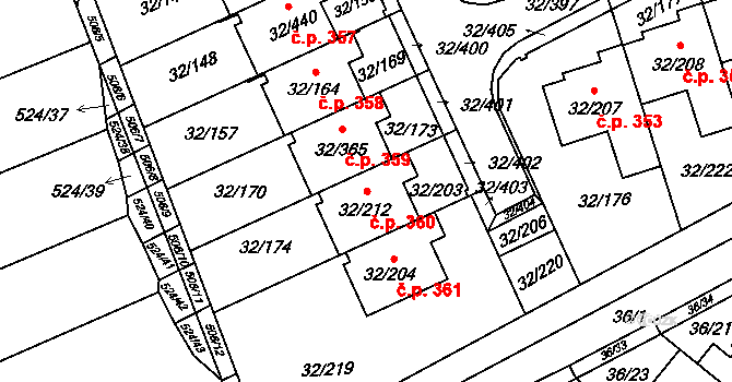 Česká 360 na parcele st. 32/212 v KÚ Česká, Katastrální mapa