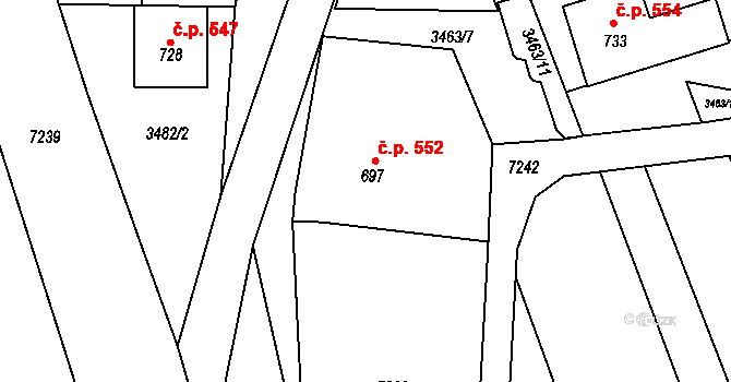 Lipov 552 na parcele st. 697 v KÚ Lipov, Katastrální mapa
