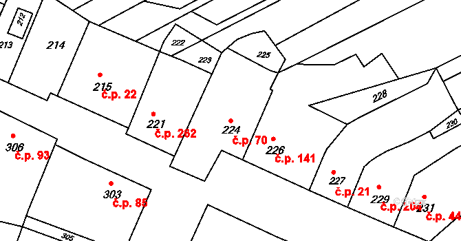 Milešovice 70 na parcele st. 224 v KÚ Milešovice, Katastrální mapa