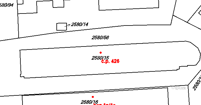 Dolní Suchá 426, Havířov na parcele st. 2580/15 v KÚ Dolní Suchá, Katastrální mapa