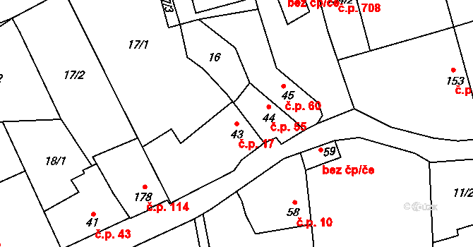 Prštné 17, Zlín na parcele st. 43 v KÚ Prštné, Katastrální mapa