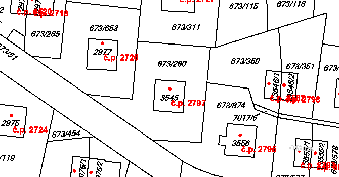 Zlín 2797 na parcele st. 3545 v KÚ Zlín, Katastrální mapa