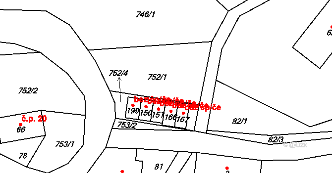 Benecko 44316160 na parcele st. 151 v KÚ Mrklov, Katastrální mapa