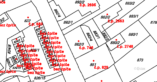 Předměstí 746, Opava na parcele st. 882/3 v KÚ Opava-Předměstí, Katastrální mapa
