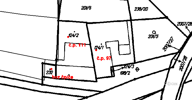 Újezdec 97 na parcele st. 124/1 v KÚ Újezdec u Osvětiman, Katastrální mapa