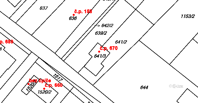 Krmelín 670 na parcele st. 641/3 v KÚ Krmelín, Katastrální mapa