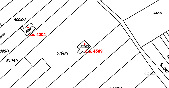 Znojmo 4569 na parcele st. 5106/2 v KÚ Znojmo-město, Katastrální mapa