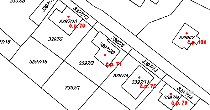 Choceňské Předměstí 71, Vysoké Mýto na parcele st. 3397/20 v KÚ Vysoké Mýto, Katastrální mapa