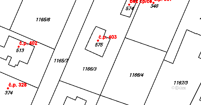 Žebrák 403 na parcele st. 575 v KÚ Žebrák, Katastrální mapa