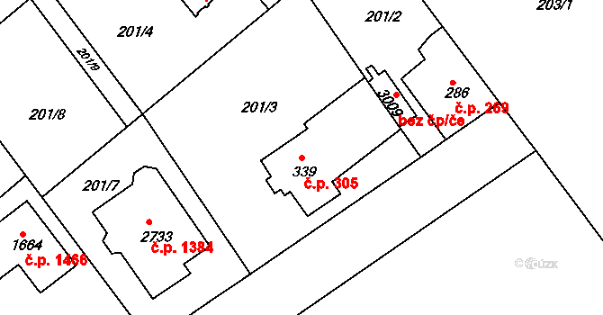 Neratovice 305 na parcele st. 339 v KÚ Neratovice, Katastrální mapa