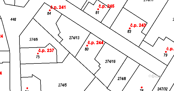 Tuchoměřice 244 na parcele st. 80 v KÚ Kněžívka, Katastrální mapa