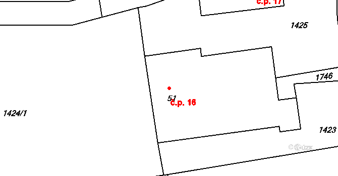 Čenkov u Bechyně 16 na parcele st. 51 v KÚ Čenkov u Bechyně, Katastrální mapa