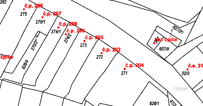 Manětín 202 na parcele st. 272 v KÚ Manětín, Katastrální mapa