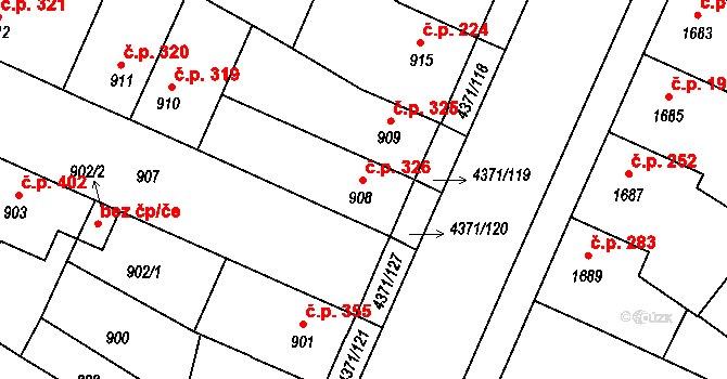 Veselí nad Lužnicí II 326, Veselí nad Lužnicí na parcele st. 908 v KÚ Veselí nad Lužnicí, Katastrální mapa