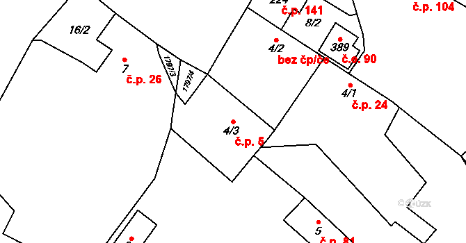 Žinkovy 5 na parcele st. 4/3 v KÚ Žinkovy, Katastrální mapa