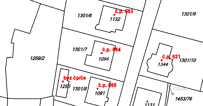 Zbiroh 564 na parcele st. 1094 v KÚ Zbiroh, Katastrální mapa