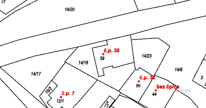 Sušice 35, Míčov-Sušice na parcele st. 59 v KÚ Sušice, Katastrální mapa