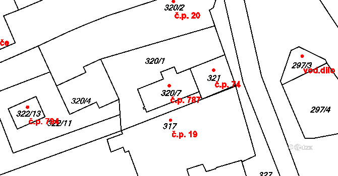 Lipence 787, Praha na parcele st. 320/7 v KÚ Lipence, Katastrální mapa