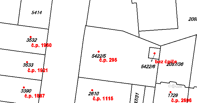 Zelené Předměstí 295, Pardubice na parcele st. 5422/5 v KÚ Pardubice, Katastrální mapa
