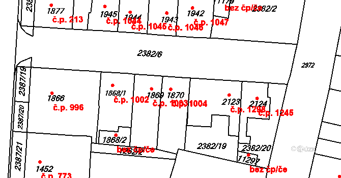 Zelené Předměstí 1004, Pardubice na parcele st. 1870 v KÚ Pardubice, Katastrální mapa