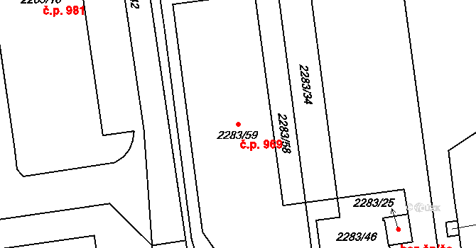 Pražské Předměstí 969, Jaroměř na parcele st. 2283/59 v KÚ Jaroměř, Katastrální mapa