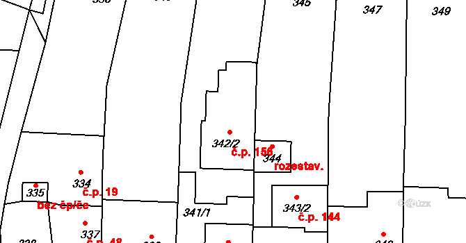Horní Lhota 156, Blansko na parcele st. 342/2 v KÚ Horní Lhota u Blanska, Katastrální mapa
