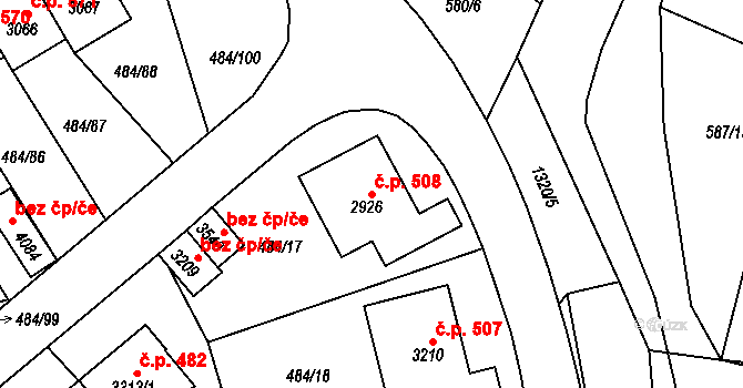 Horní Brána 508, Český Krumlov na parcele st. 2926 v KÚ Český Krumlov, Katastrální mapa