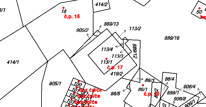 Buk 17 na parcele st. 113/1 v KÚ Buk pod Boubínem, Katastrální mapa